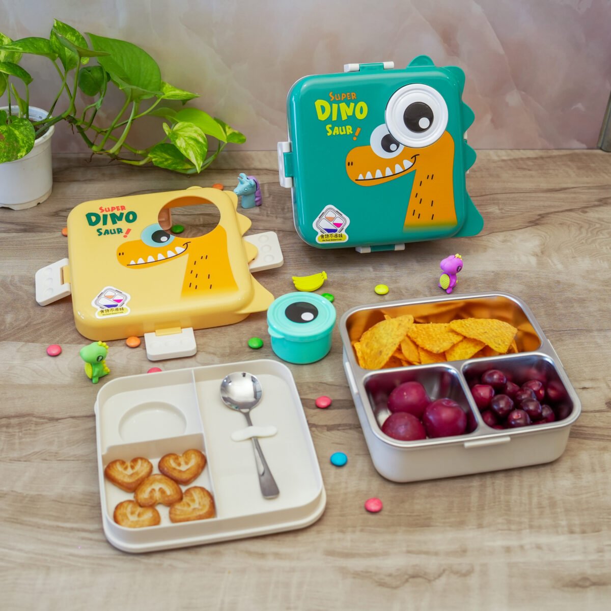 Dino Eye Design Steel Lunch Box with Spoon - Image 2