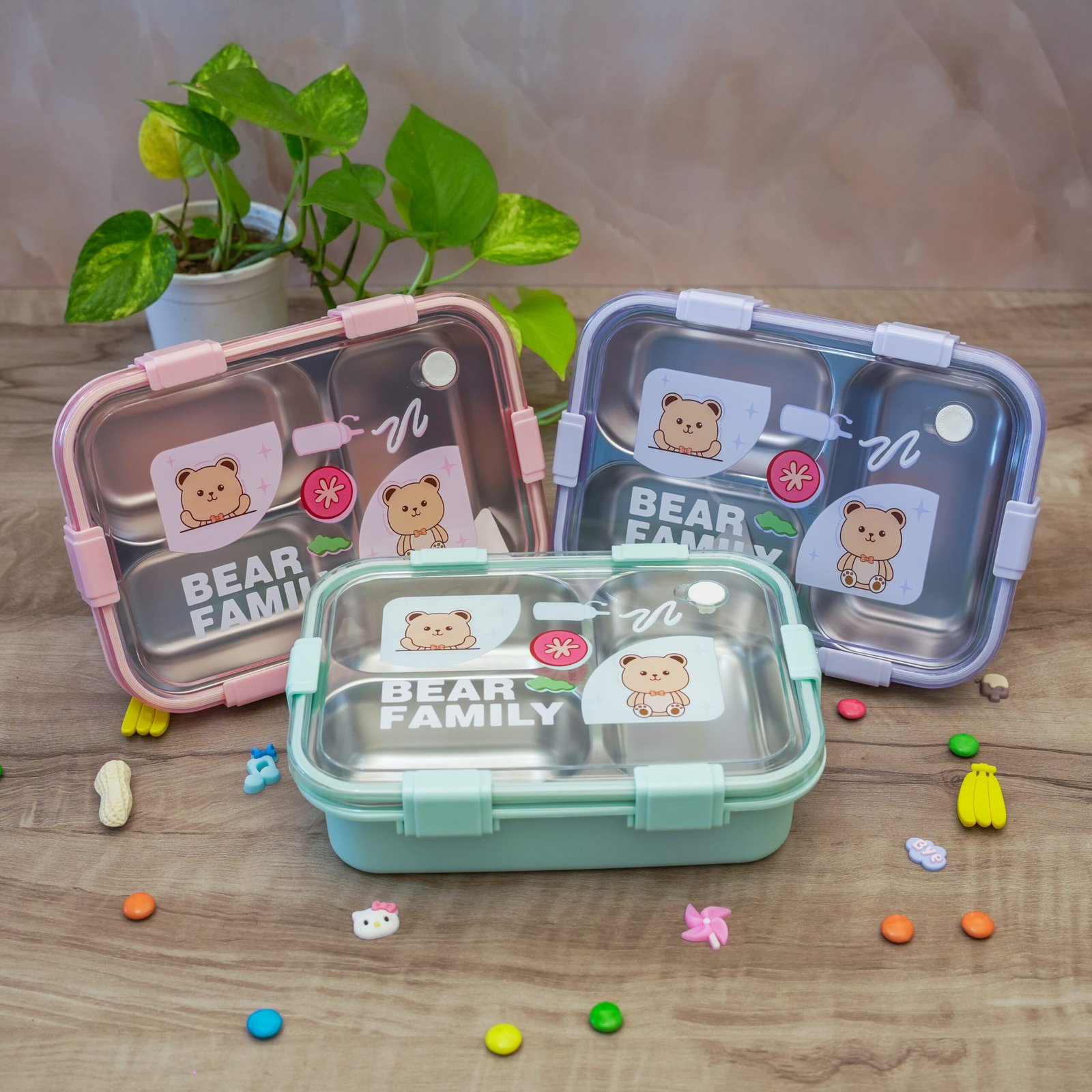 DSC08508 Bento 3 Deluxe Lunch Box with Inner Stainless Steel & Secure Lock Cute Eye Catchy Design Food Grade, Leakproof, Vacuum Seal - Image 1