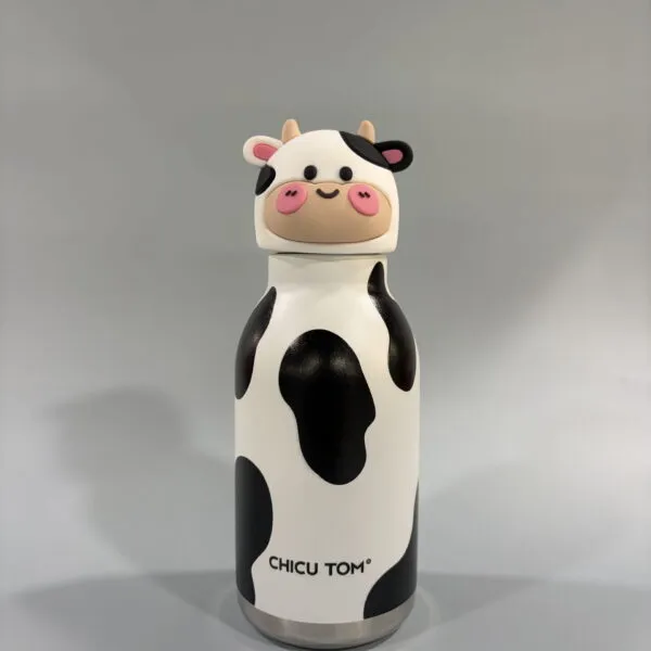 Dairy cow CHICU TOM Animal Kids Water Bottle - 480ml Leak-Proof, BPA-Free with Straw